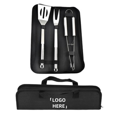 3Pc Stainless Steel Bbq Set W/ Carrying Bag