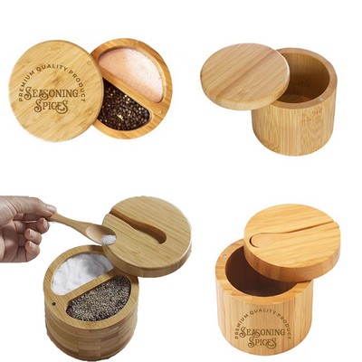Kitchen Bamboo Salt Box With Swivel Magnetic Closure Lid
