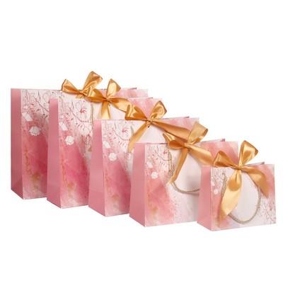 Flower Ribbon Bowknot Pink Paper Tote Bag