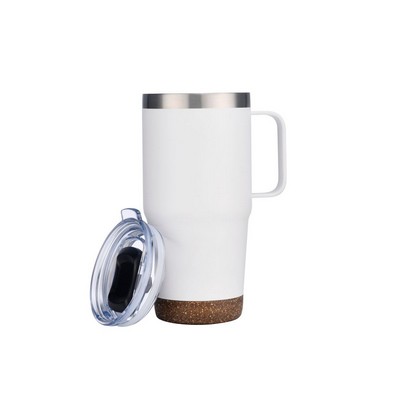 Endura 24 oz White SS Travel Mug with Cork Bottom