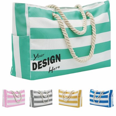 Striped Beach Waterproof Tote Bag