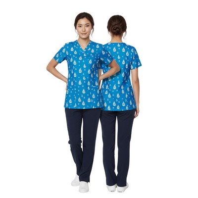 Custom V-Neck 4 Pocket Scrubs Top(Full Color Sublimation)