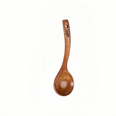 Large Solid Wood Soup Ladle with Curved Handle for Home and Kitchen Use