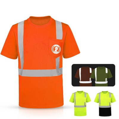 4 Oz. Class 2 Short Sleeve Hi Vis Reflective Safety T-Shirt W/ Pocket