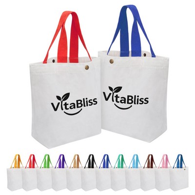 Small Canvas Tote Bag With Colorful Handle & Snap Closure
