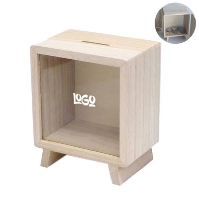 Solid Wood Money Storage Jar with Visible Window