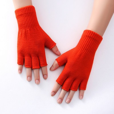 Solid Fingerless Knit Gloves Winter Warm Unisex