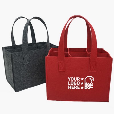 Reusable Felt Six Bottle Wine Carrier Tote Bag Set