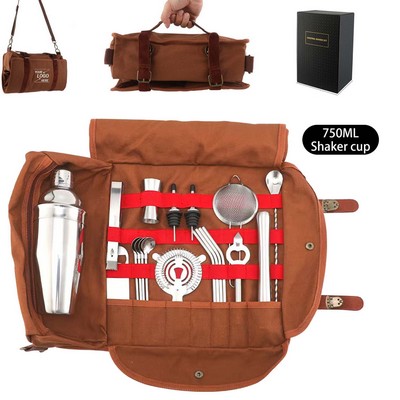 Travel Bartender Kit W/20 Piece Cocktail Shaker Portable Bag