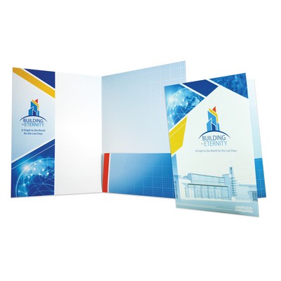 Folder with one left vertical pocket and one regular right pocket 9"x12" Printed in Full Color 4/0