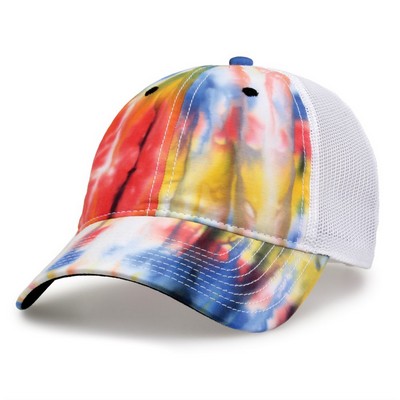 Relaxed Tie Dye Snapback Cap with Trucker Mesh