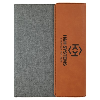 Rawhide/Gray Leatherette Canvas Small Portfolio with 6x8 notepad - Laser Engraves to Black