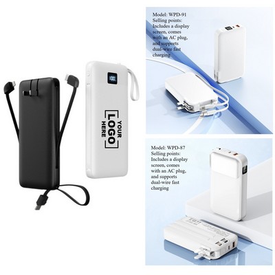 Three-In-One Ac Plug Fast Charging 22.5w Built-In Cable 10,000 MAH Power Bank Mobile Power Supply