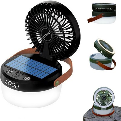 Solar Camping Lantern With Foldable Cooling Fan And Power Bank