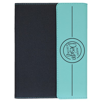 Teal/Black Leatherette Canvas Small Portfolio with 6x8 notepad - Laser Engraves to Black