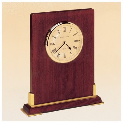Rosewood Piano Finish Desk Clock w/ Metal Accents - CLK68