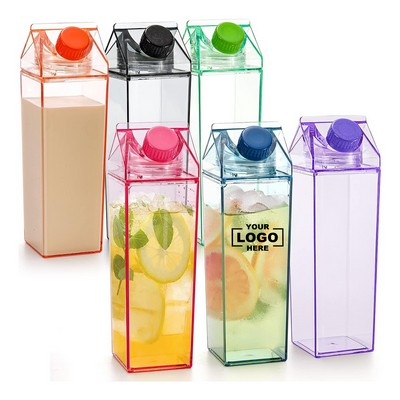 17OZ Square Plastic Milk Carton Cup Leakproof Juice Bottle