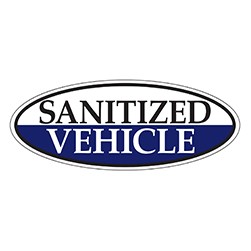"SANITIZED VEHICLE" White/Blue Oval Slogan Vinyl Sticker