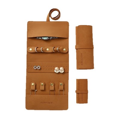 Mircofiber Travel Jewelry Organizer Roll Compact Storage Pouch Foldable Case