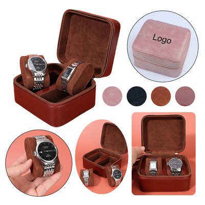 Double PU Leather Watch Travel Case Portable