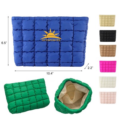 Quilted Puffy Makeup Bag Cosmetic Travel Checkered Organizer