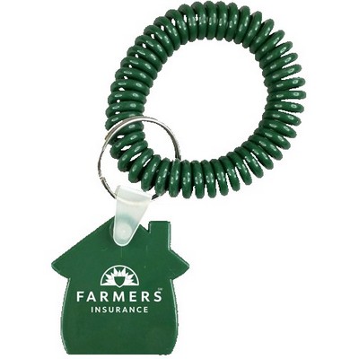 Stretchable Wrist Coil w/ House Shaped Tag Key Chain