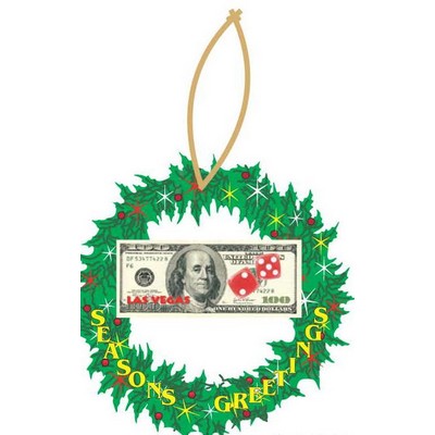LV Dice $100 Bill Wreath Ornament w/ Clear Mirrored Back (4 Square Inch)
