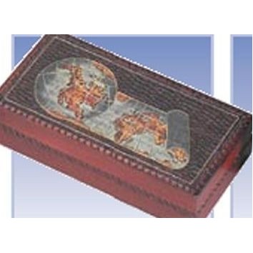 Rosewood Box w/Scroll World Map (7 3/4"x4"x1 7/8")