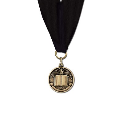 Open Book Cast CX Medal w/Grosgrain Neck Ribbon (1 1/8")