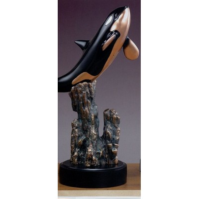 Black & Gold Orca Trophy w/Round Base (12"x18")