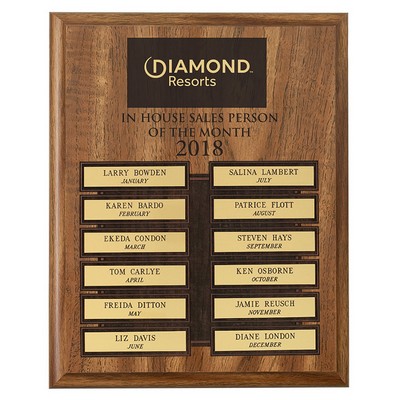 Walnut Wood Plaque w/12 Name Plates (12"x15")