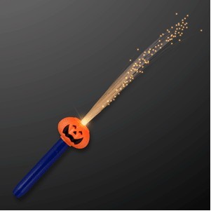 Pumpkin Face LED Wand with Flashing Fiber Optics - BLANK