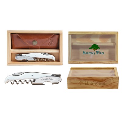 Laguiole Millesime® White Horn Corkscrew Set w/Box & Leather Pouch