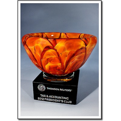 Diamond Blaze Art Glass Bowl w/ Marble Base (5.5"x4")