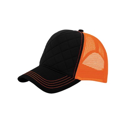 Fashion Quilted Trucker Cap w/ Neon Mesh