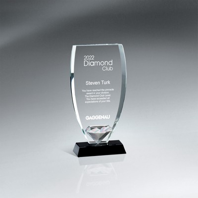 Reflective Glass Shield with Diamond on Black Glass Base (Small)