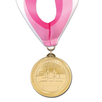 Gymnastics Brite Laser Medal w/Stock Millennium Neck Ribbon (2")