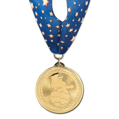 Soccer Brite Laser Medal w/Stock Millennium Neck Ribbon (2")