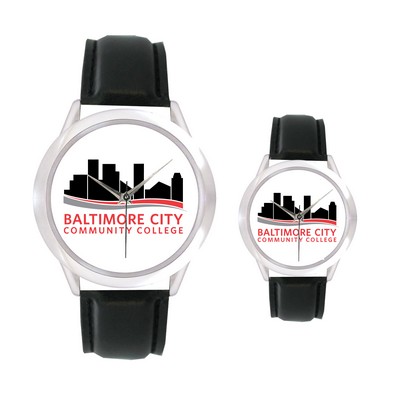 Leather Band Watch w/SilverCase