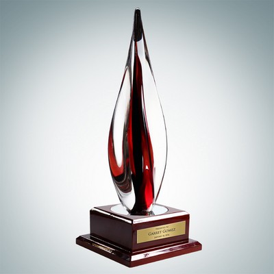 Art Glass Black Contemporary Award w/ Rosewood Base