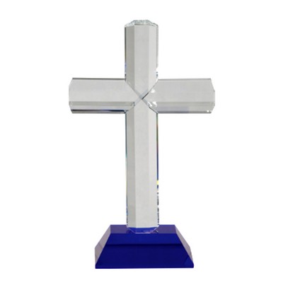 8.5" Crystal Clear Cross on Blue Crystal Base