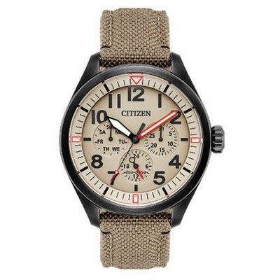 Citizen® Men's Chandler Eco-Drive Watch W/ Tan Cordura® Strap & Sand Color Dial