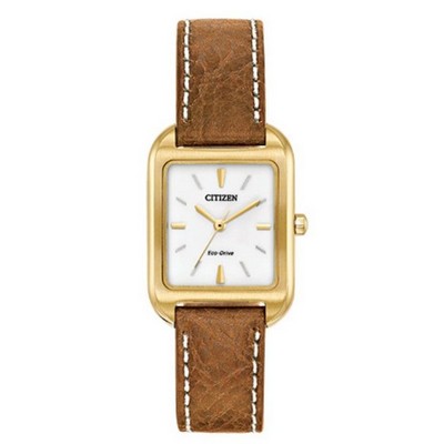 Citizen® Ladies' Chandler Eco-Drive Gold-Tone Watch W/ Light Brown Leather Strap
