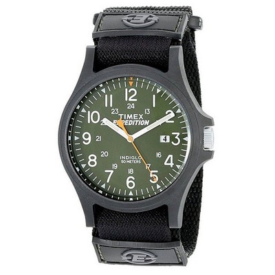 Timex® Expedition Acadia Caper Core Black Fabric Strap Green Dial Watch