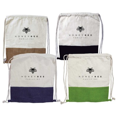 Two-Tone Jute Cotton Drawstring Backpack – Eco-Friendly & Reusable Bags