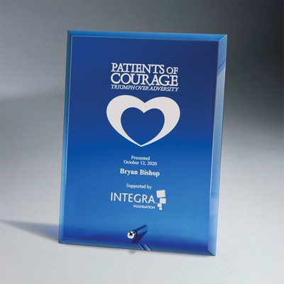 Premium Blue Glass Tablet with Metal Stand (6"x8")