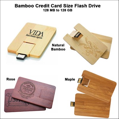 Bamboo Credit Card Size Flash Drive - 128 MB Memory