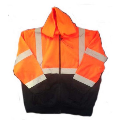 ANSI Class 3 Premium 10 Oz. Heavy Weight Hooded Zip-Up Sweatshirt HIVIZ ORANGE