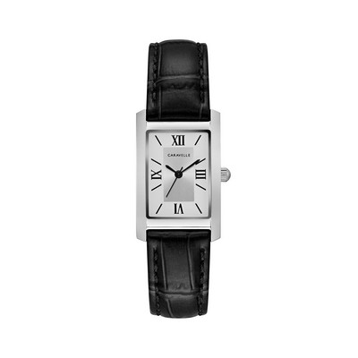 Caravelle Ladies Black Croc-Embossed Leather Strap Watch (Rectangle Dial)
