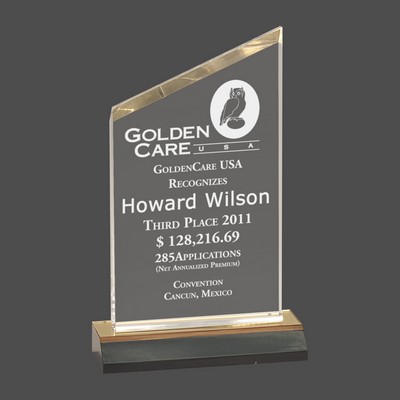 Gold Reflection Beveled Peak Acrylic Award w/4½" Gold Mirror Base